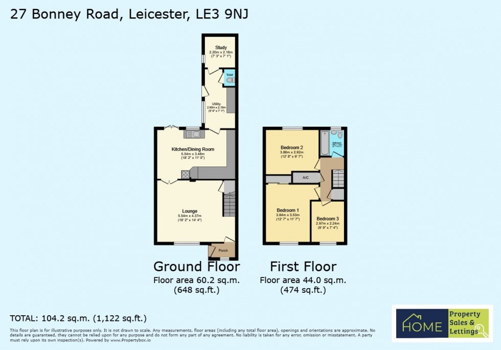 Floorplan for 27 Bonney Road, New Parks, Leicester, LE3 9NJ