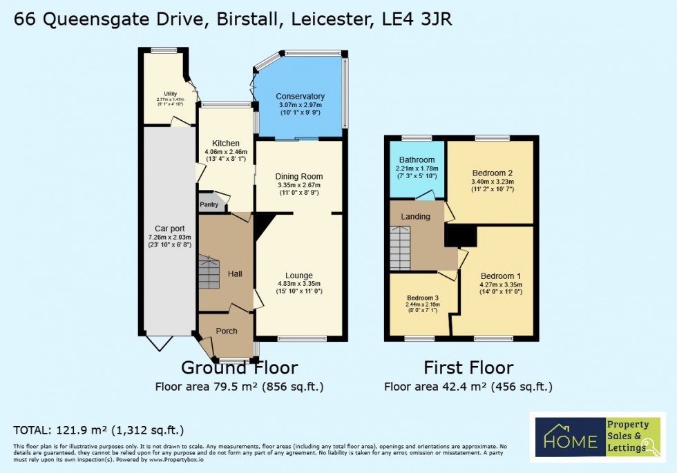 Floorplan for 66 Queensgate Drive, Birstall, Leicester, Leicestershire LE4 3JR