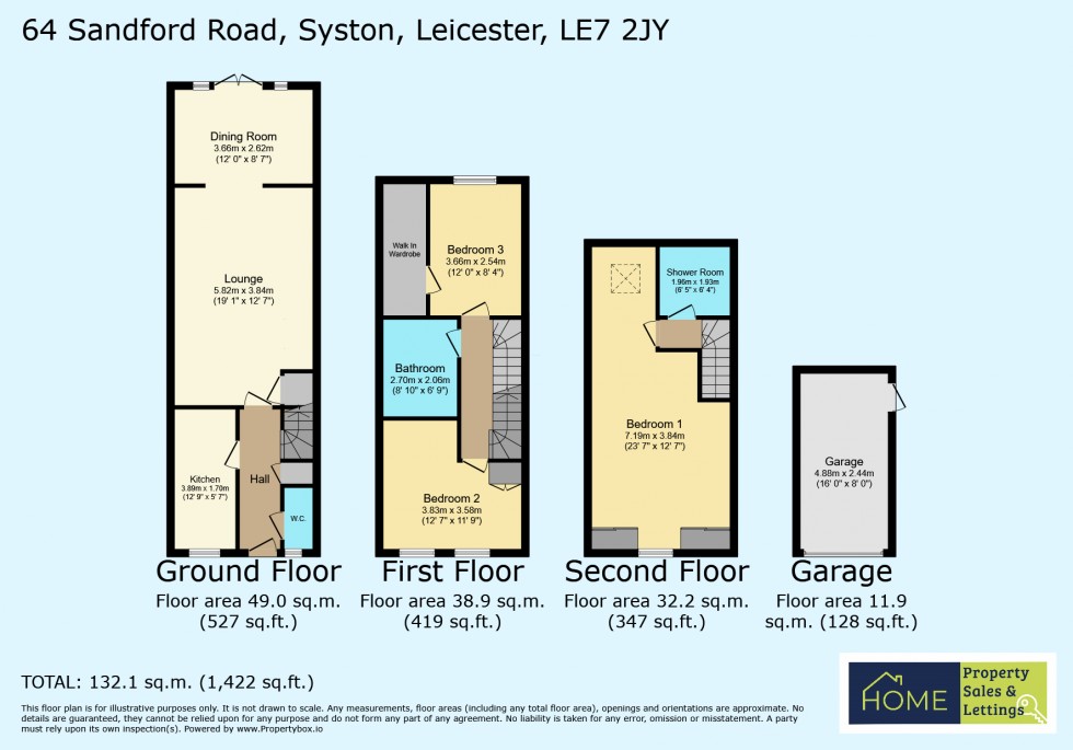 Floorplan for 64 Sandford Road, Syston, Leicester, Leicestershire LE7 2JY