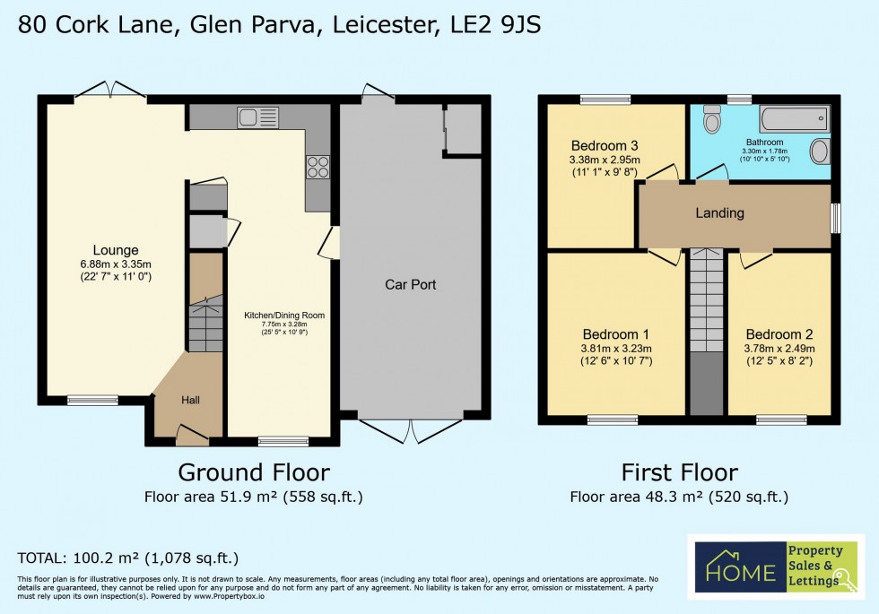 Floorplan for Cork Lane, Glen Parva, Leicester, Leicestershire